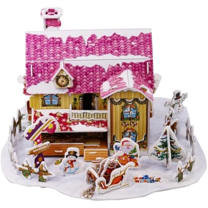 3D PUZZLE CHRISTMAS COLLECTION COZY CHRISTMAS COTTAGE UNIQUE & COLLECTIBLE MODEL ASSEMBLY BUILDING KIT FOR KIDS & ADULTS 34PCS - Image 3